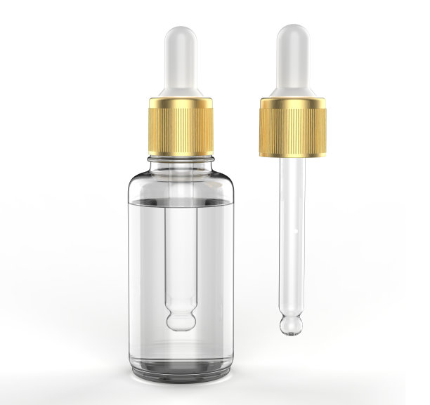 化妆品滴瓶模型。医用血清滴注玻璃瓶的三维插图。图片下载