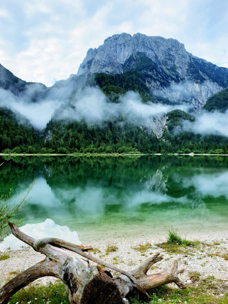 雾和根在普雷迪尔湖-意大利图片下载