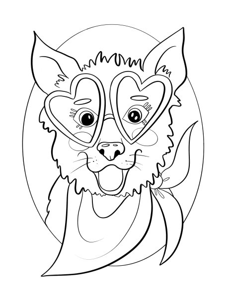 轮廓线插图卡通幼稚风格有趣的柯基犬与眼镜设计元素着色书或明信片媒体和印刷封面图片下载