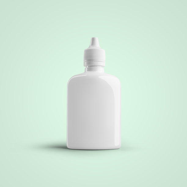 3D渲染空白白色化妆品塑料滴管瓶耳和眼隔离在软蓝色背景。适合你的模型设计。图片下载