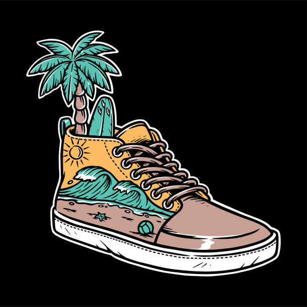 鞋子上的美丽海滩景色图片下载