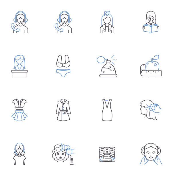 奶奶线图标集合。智慧，年龄，经验，爱，祖母，善良，主妇矢量和线性插图。家庭，遗产，回忆概述标志设置图片下载