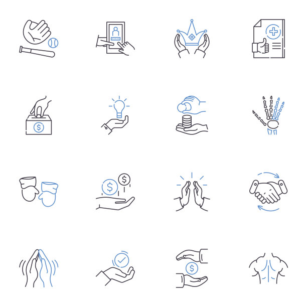 手势表情线图标集合。身体语言，信号，非语言，沟通，姿势，情绪，面部表情矢量和线性插图。手势，标志，动作概述了标志设置图片下载