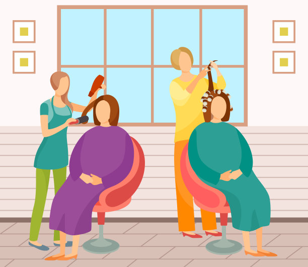 时尚女性在做发型时坐在椅子上。在spa沙龙为客户服务的美发师图片下载