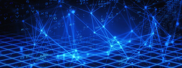 抽象的背景，蓝色的光线连接三角形的技术概念图片下载