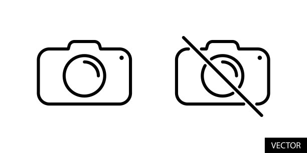 相机和相机斜线，相机不允许，没有摄影概念矢量图标在线条风格设计孤立在白色背景上。可编辑的中风。图片下载