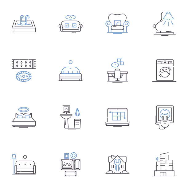 巢线图标集合。舒适，安全，智能，温度，恒温器，节能，家庭矢量和线性插图。自动化、便捷化、传感器轮廓标志设置图片下载