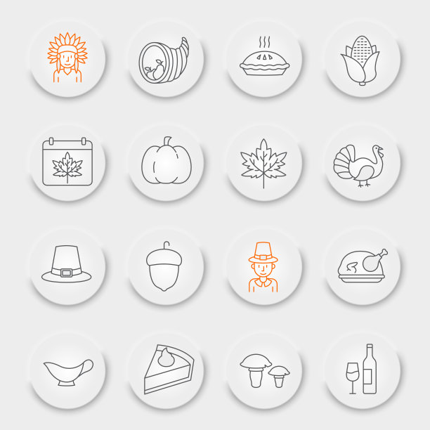 感恩节线图标集图片下载