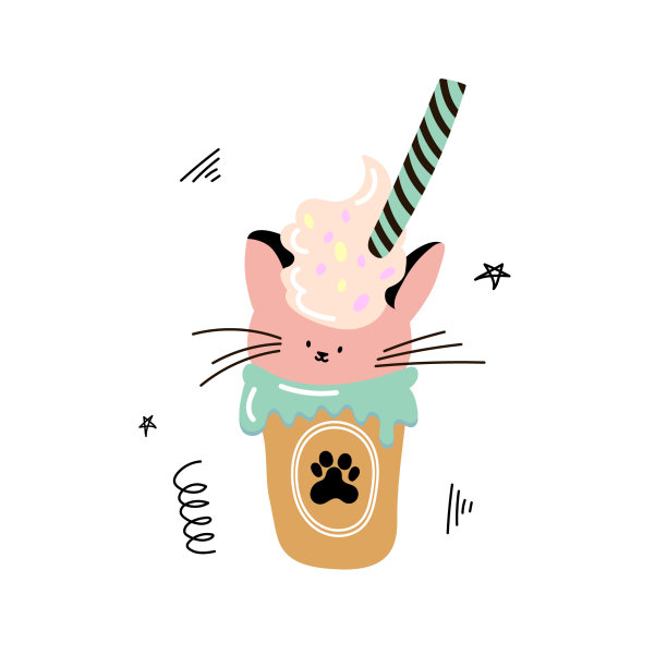 可爱可爱的猫咪奶昔，宝宝时尚插画。图片下载