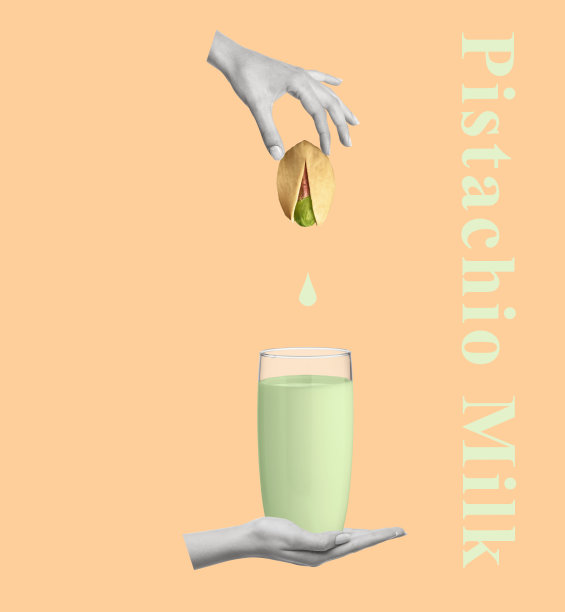 用开心果手工制作牛奶的创意艺术拼贴画。图片下载