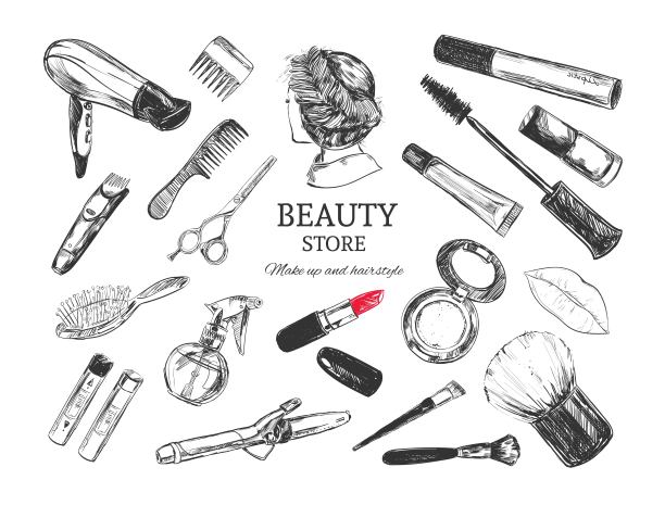 化妆工具收集艺术，设计和广告。新潮的矢量插图图片下载