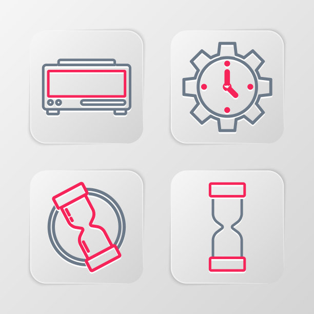 设置线路旧沙漏，时间管理和数字闹钟图标。向量图片下载