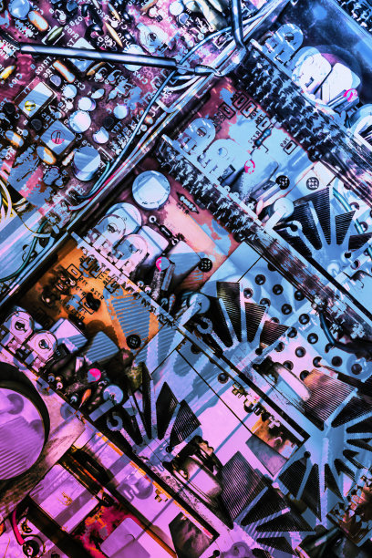 彩色程式化超现实电子电路板细节艺术表现图片下载