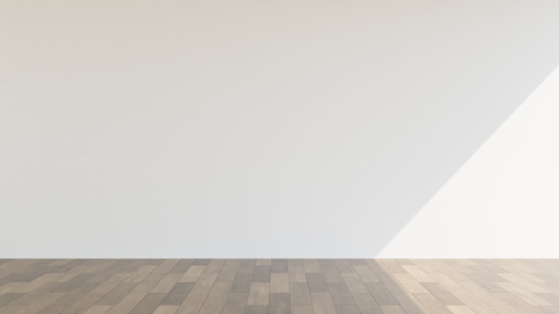 白色的空房间和木地板的模型，阳光投射在墙上的阴影，最小的室内设计的视角。三维渲染图片下载