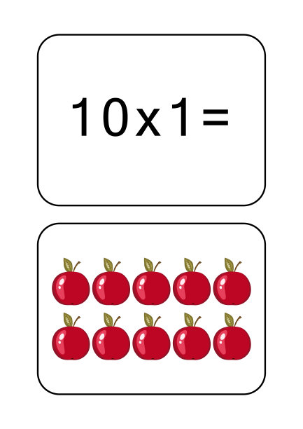 乘法表10。数学卡片配例子，绘图。乘法广场，矢量插图。印刷品，横幅，儿童桌，学童。学校教育，逻辑任务。图片下载