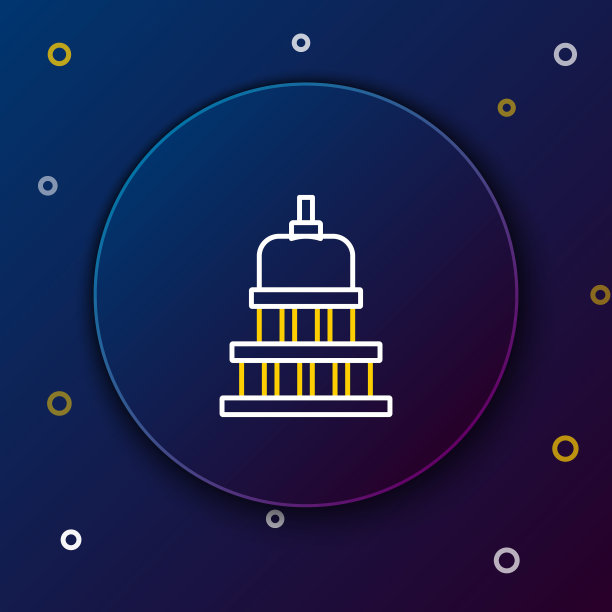 蓝色背景上的白宫线性图标矢量素材图片下载