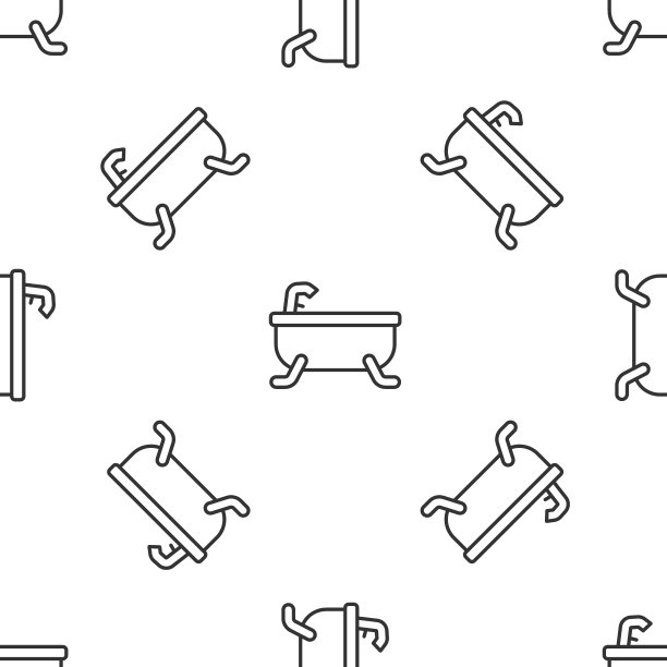 灰色线浴缸图标隔离无缝图案在白色背景。向量图片下载