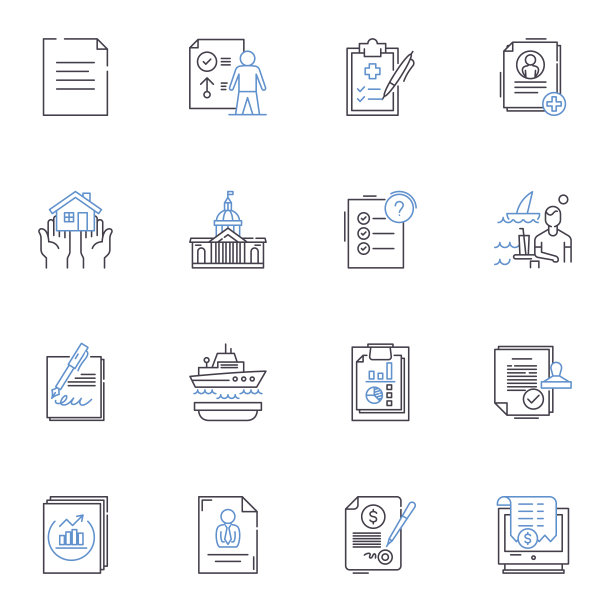 免赔线图标集合。阈值，津贴，上限，限制，减少，超额，数量矢量和线性插图。特许经营，成本，覆盖范围大纲标志设置图片下载