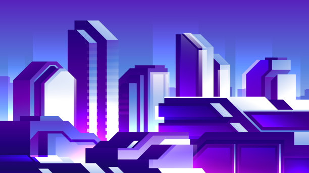 美丽的矢量建筑城市插图夜景。图片下载