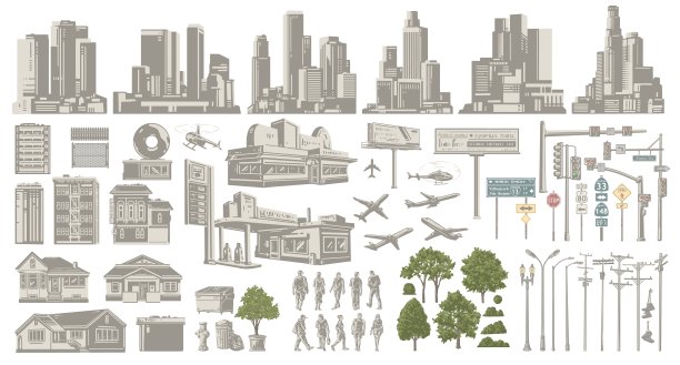 城市生活设置单色标识图片下载