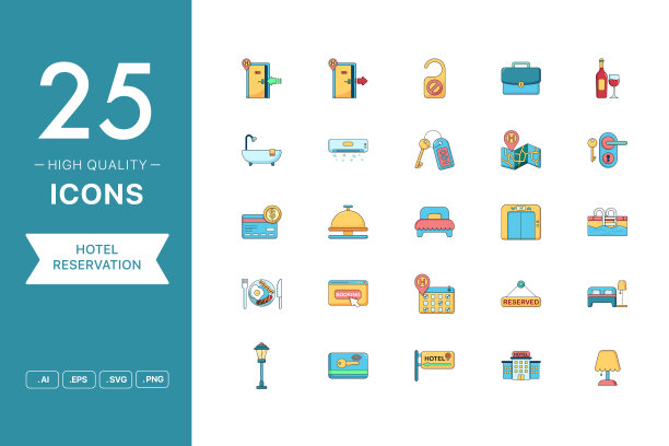 矢量集的酒店预订图标图片下载