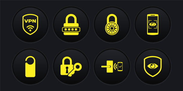 设置请不要打扰，手机和眼睛扫描，锁钥匙，无线数字门锁，安全组合轮和密码保护图标。向量图片下载