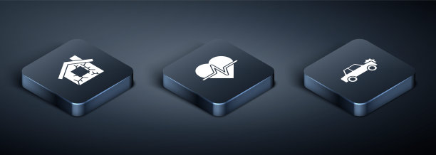 设置等距房屋，汽车和人寿保险图标。向量图片下载