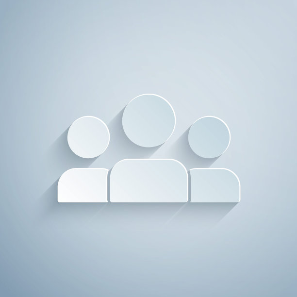 剪纸用户组图标隔离在灰色背景。人群图标。业务头像符号-用户配置文件图标。纸艺风格。向量图片下载