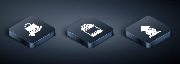 设置等距手和纸购物袋，增长图表和进度在人群和购物大楼或市场商店的图标。向量图片下载