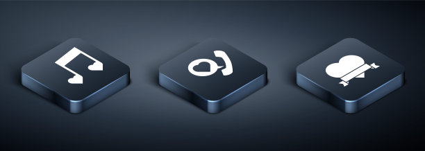 设置等距音乐音符，音调与心脏，心脏和丝带和电话与心脏语音气泡图标。向量图片下载