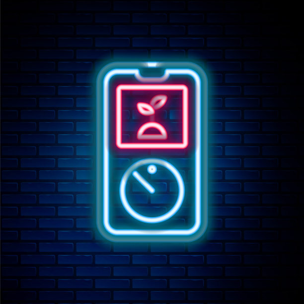 智能农业技术-定时器农场自动化系统在应用程序图标隔离在砖墙背景。色彩缤纷的轮廓概念。向量图片下载