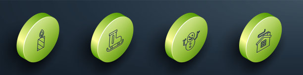 2.5D燃烧的蜡烛、溜冰鞋、圣诞雪人和欢乐的房子图标矢量图图片下载