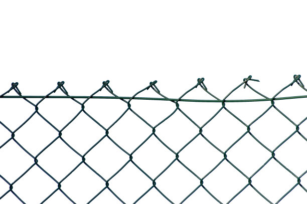 新型铁丝网安全护栏，大细节隔离绿色链条，横向微距特写，白色背景，空白空撕链条复制空间图片下载