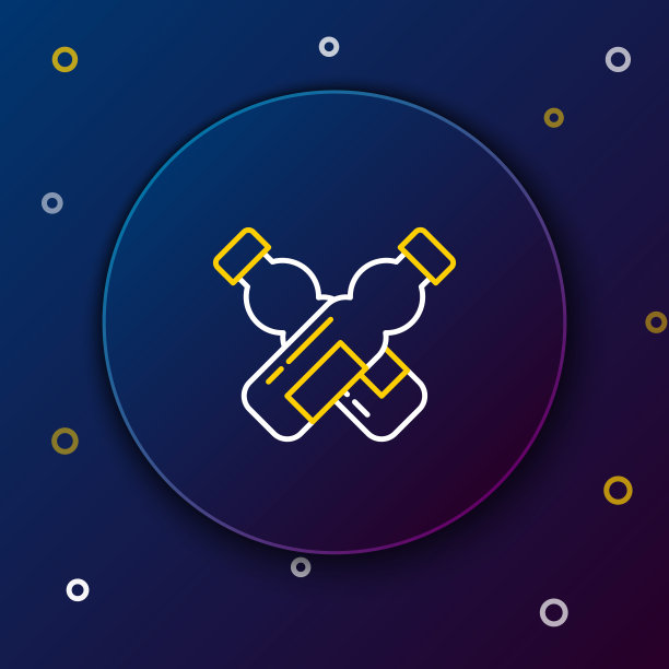 白色和黄色的线交叉瓶水图标孤立在深蓝色的背景。苏打水饮料的标志。色彩缤纷的轮廓概念。矢量图图片下载