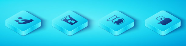 集等距茶叶在手，冰茶，茶壶与手柄和茶壶图标。向量图片下载