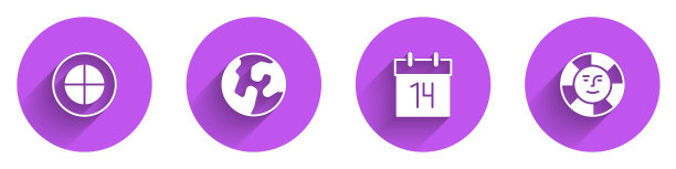 设置地球，日历和太阳图标长阴影。向量图片下载