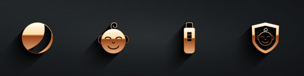 设置沙滩球，小男孩的头，怀孕测试和婴儿的盾牌图标长阴影。向量图片下载