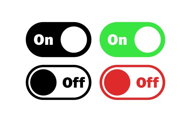 按钮打开和关闭。平、黑、绿、红、开、关滑块。矢量图标集图片下载