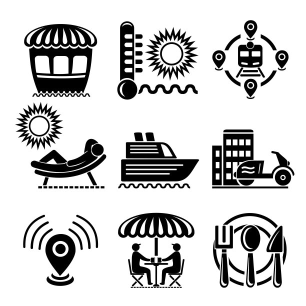 一组旅游和娱乐的矢量图标图片下载