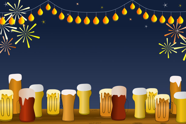 啤酒节的背景用灯泡花环烟花晚会星空夜景。复制空间矢量插图。图片下载