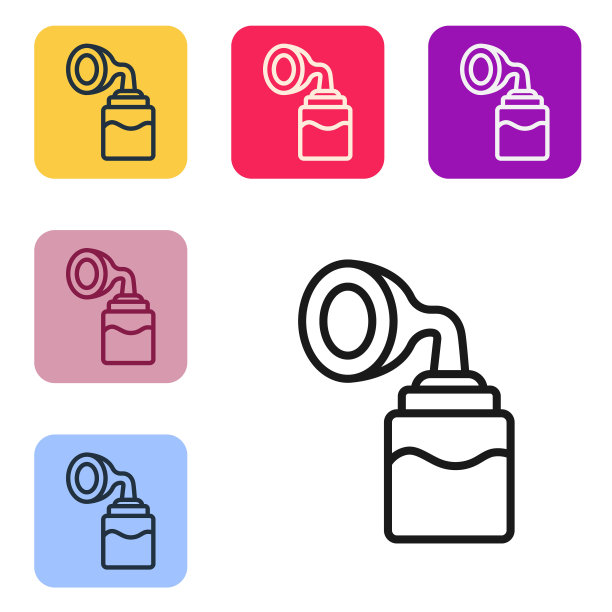 白色背景上孤立的吸乳器图标。设置图标为彩色方形按钮。向量图片下载