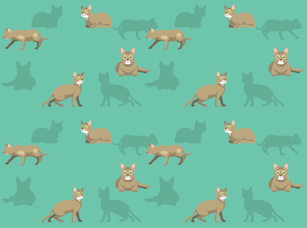 猫阿比西尼亚驼色大衣卡通姿势无缝壁纸背景图片下载