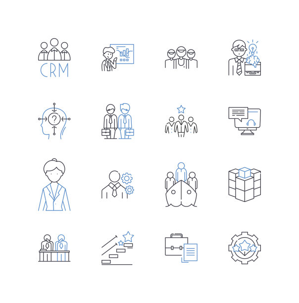 客户关怀线图标收集。满意，服务，反馈，支持，忠诚，尊重，关注向量和线性插图。反应能力，沟通能力，移情能力图片下载