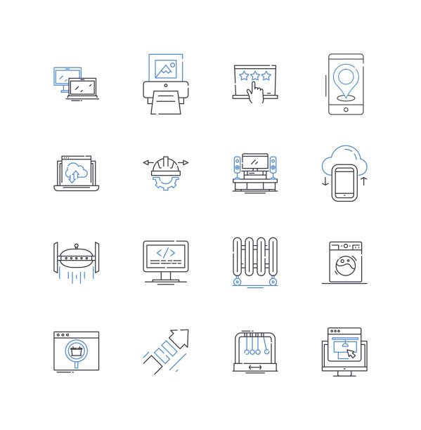 对话代理线图标收集。聊天机器人，虚拟助手，人工智能，NLP，类人，会话，交互矢量和线性插图。个性化、智能化、对话提纲标志集图片下载