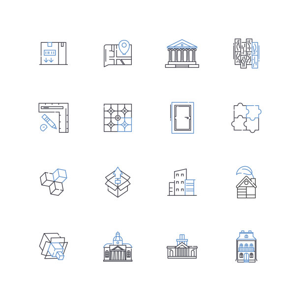 木工线条图标集合。木工，木材，锯，凿，刨，细木工，锤矢量和线性插图。钉钉、磨砂、切割轮廓标志套图片下载