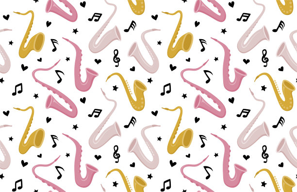 手绘萨克斯管无缝图案图片下载