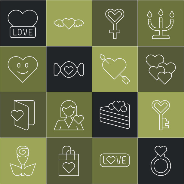 集线结婚戒指，关键心形，心脏，女性性别符号，糖果，和爱情与箭头图标。向量图片下载