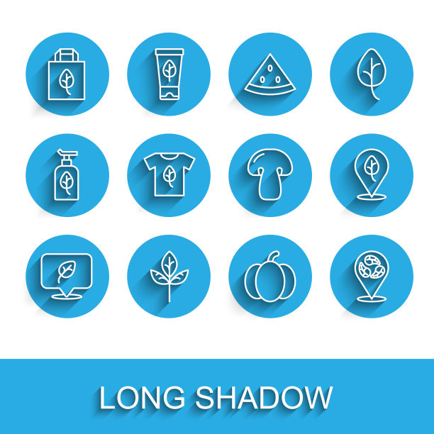 设定线素食饮食，叶子或叶子，购物袋与回收，南瓜，衬衫，和蘑菇图标。向量图片下载