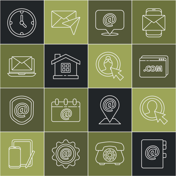 设置行地址簿，创建帐户屏幕，网站模板，邮件和电子邮件，房子，笔记本电脑与信封，时钟和图标。向量图片下载