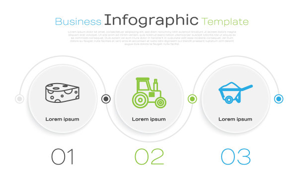 用泥土固定起司线、拖拉机和独轮手推车。业务信息图表模板。向量图片下载